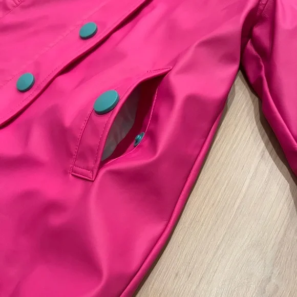 Hatley Fuchsia Pink Hooded Daisies Lined Splash Jacket Raincoat Rain Jacket sz 3